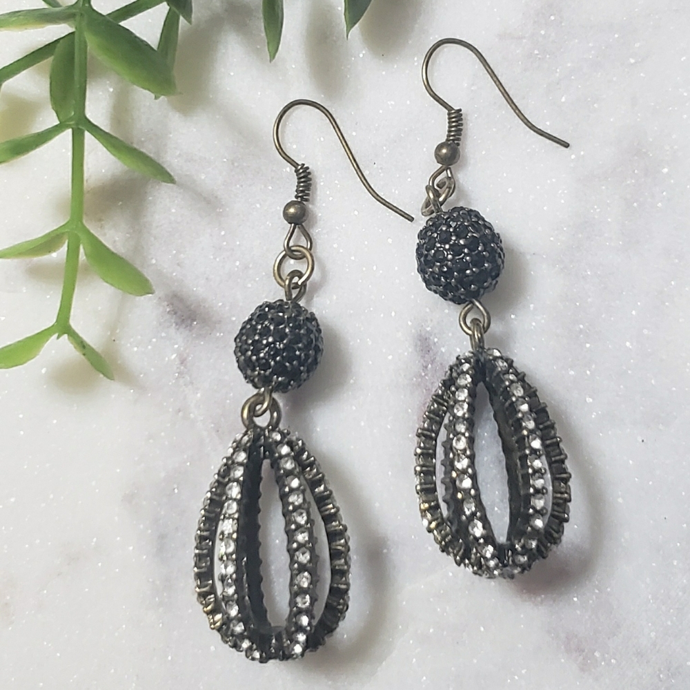 Black, Bronze, and Rhinestone Pendant Earrings